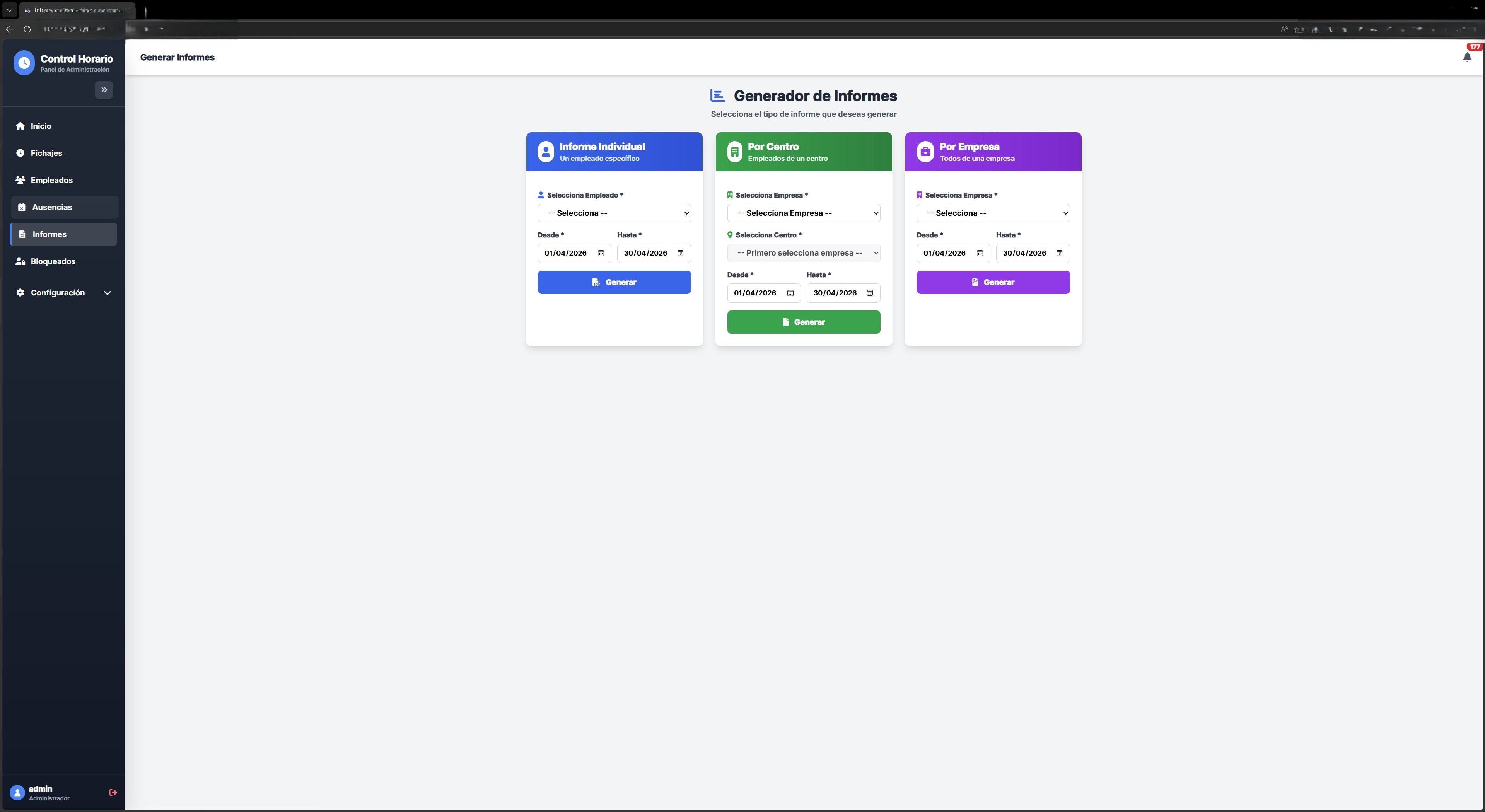Generador de informes del administrador